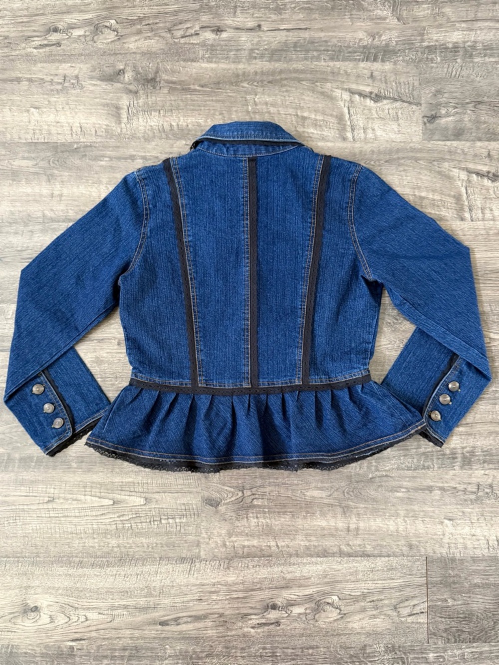 The Pyramid Collection Whimsigoth Denim Peplum Jacket Witchy Lace L - Picture 10 of 13